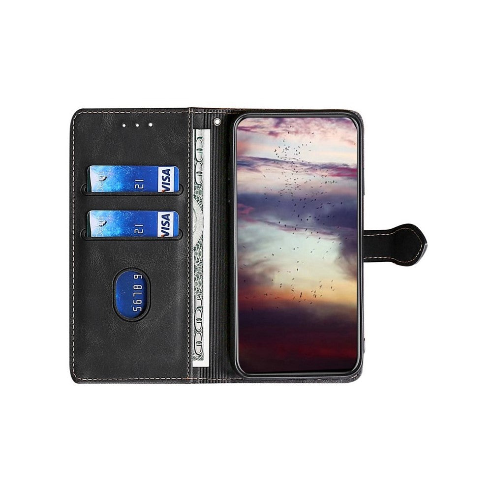 For Motorola Edge 70 5G Case Leather Wallet Phone Cover with Straw Hat Magnetic Clasp - Black