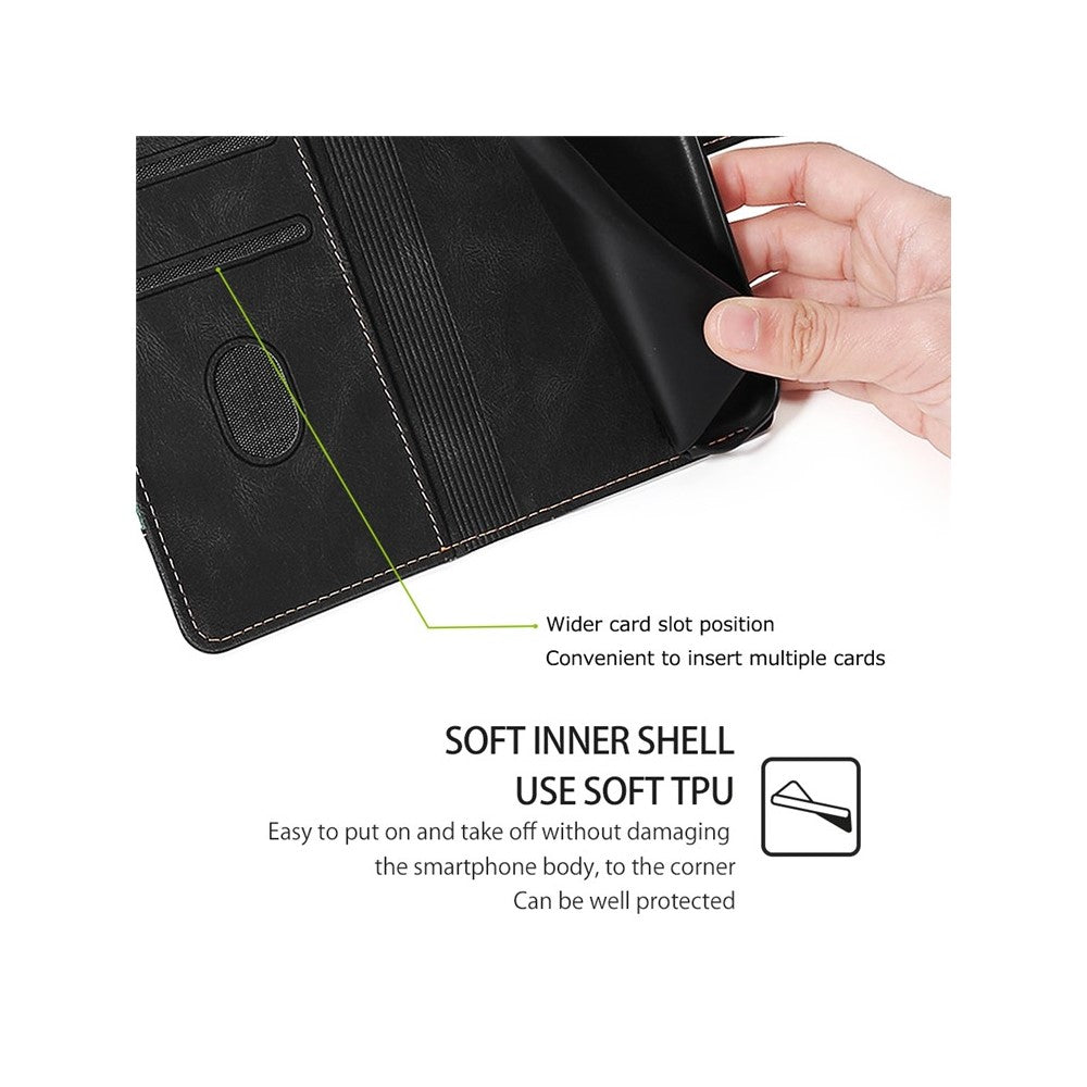 For Motorola Edge 70 5G Case Leather Wallet Phone Cover with Straw Hat Magnetic Clasp - Black