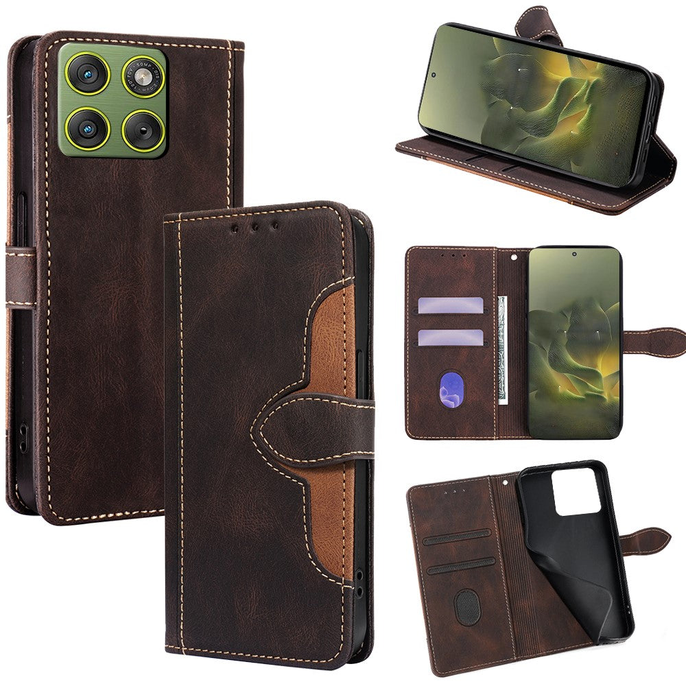 For Motorola Edge 70 5G Case Leather Wallet Phone Cover with Straw Hat Magnetic Clasp - Brown
