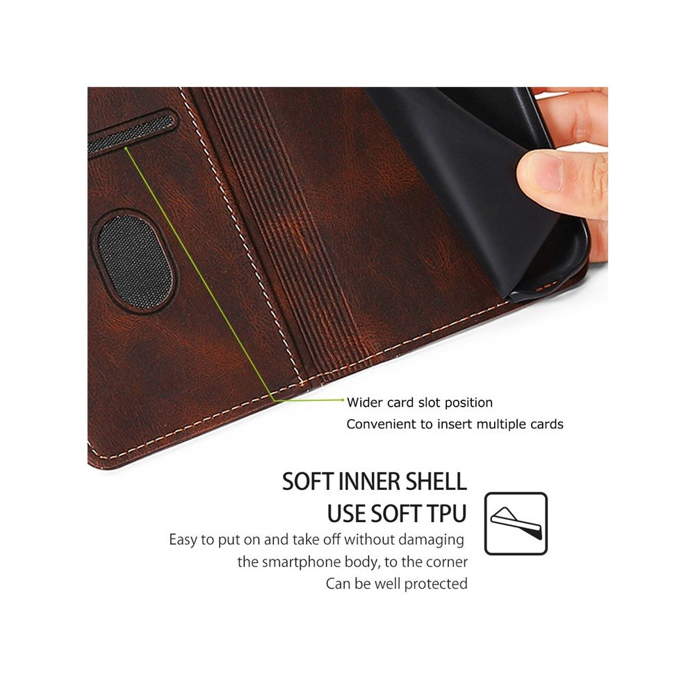 For Motorola Edge 70 5G Case Leather Wallet Phone Cover with Straw Hat Magnetic Clasp - Brown