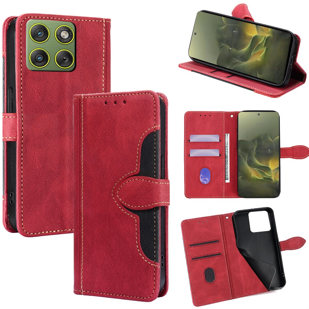 For Motorola Edge 70 5G Case Leather Wallet Phone Cover with Straw Hat Magnetic Clasp - Red