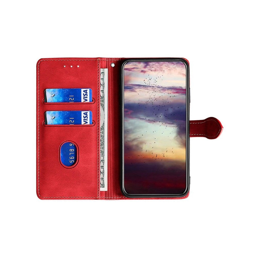 For Motorola Edge 70 5G Case Leather Wallet Phone Cover with Straw Hat Magnetic Clasp - Red