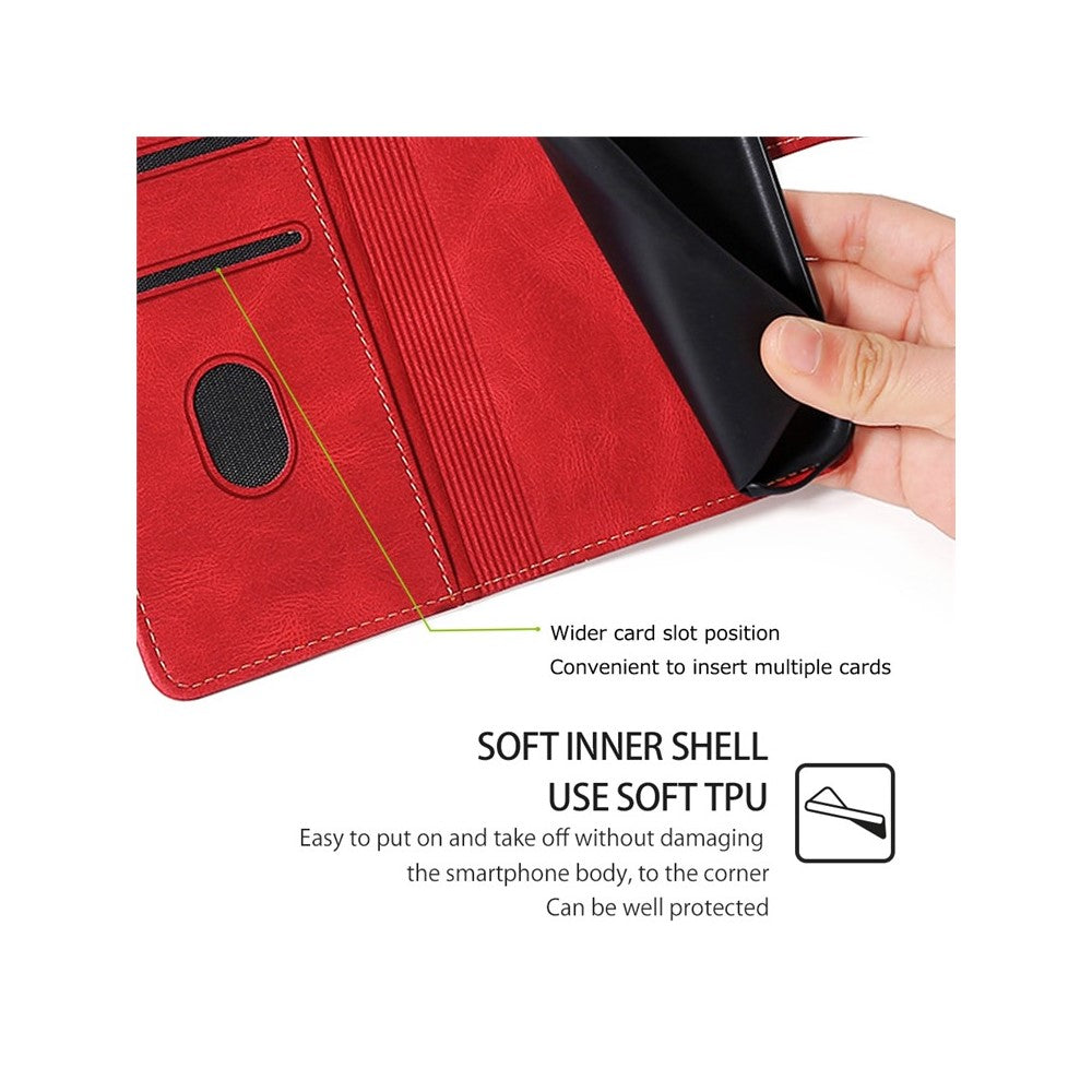 For Motorola Edge 70 5G Case Leather Wallet Phone Cover with Straw Hat Magnetic Clasp - Red