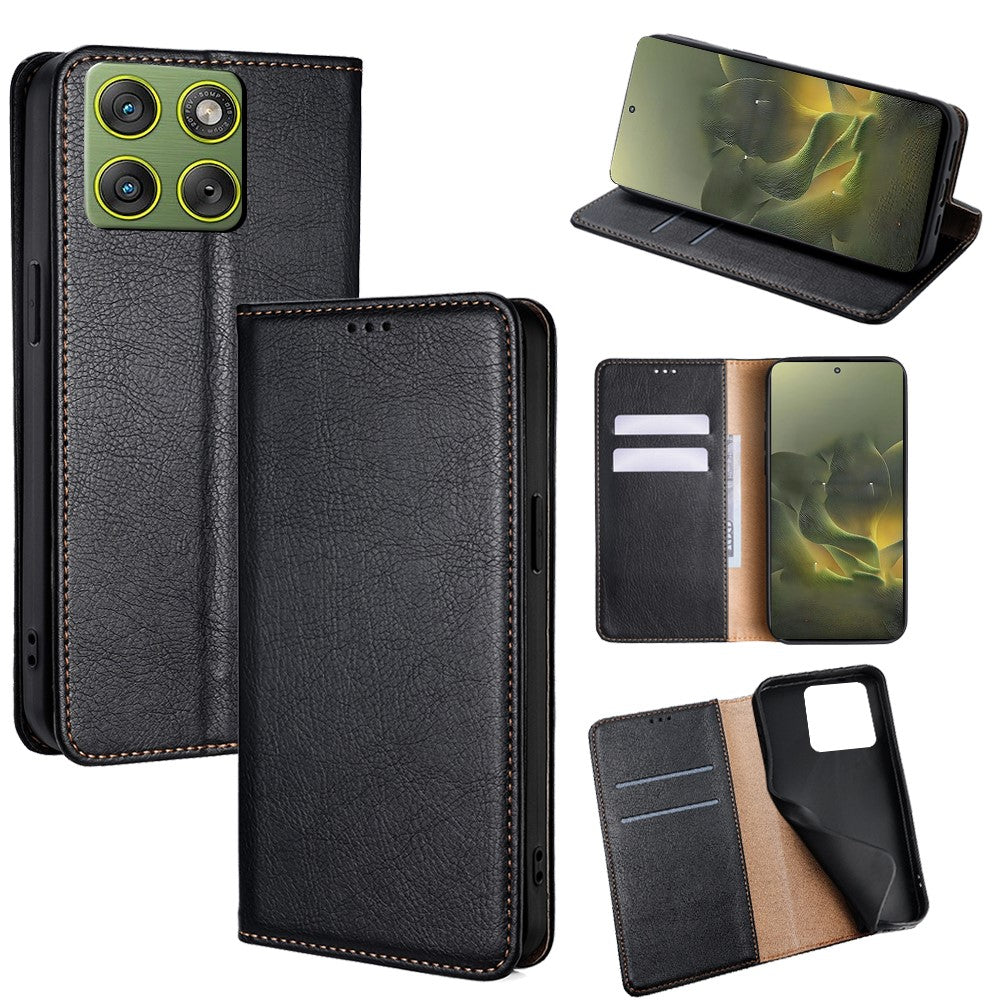 For Motorola Edge 70 5G Case Wallet PU Leather Magnetic Auto-Absorbed Phone Cover - Black