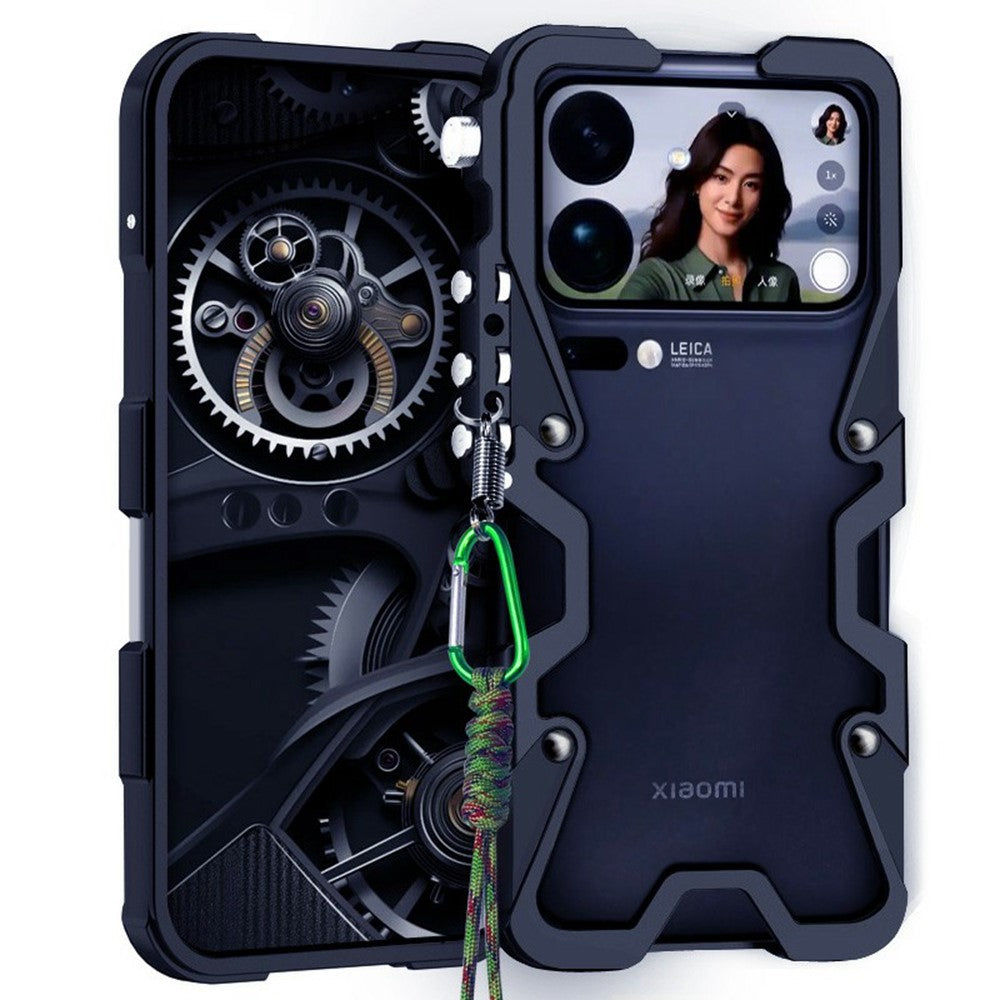For Xiaomi 17 Pro Max Bumper Case Aluminium Alloy Metal Phone Shell Cover with Strap - Black