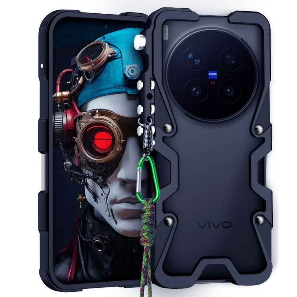 For vivo X300 Pro 5G Bumper Case Aluminium Alloy Metal Phone Shell Cover with Strap - Black