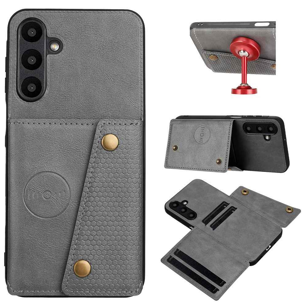 For Samsung Galaxy A57 5G Case with Card Slots Kickstand Leather + TPU Phone Cover - Grey