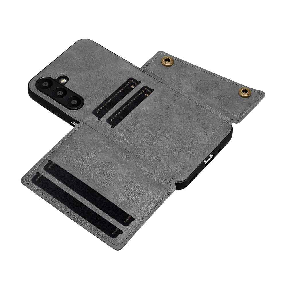 For Samsung Galaxy A57 5G Case with Card Slots Kickstand Leather + TPU Phone Cover - Grey