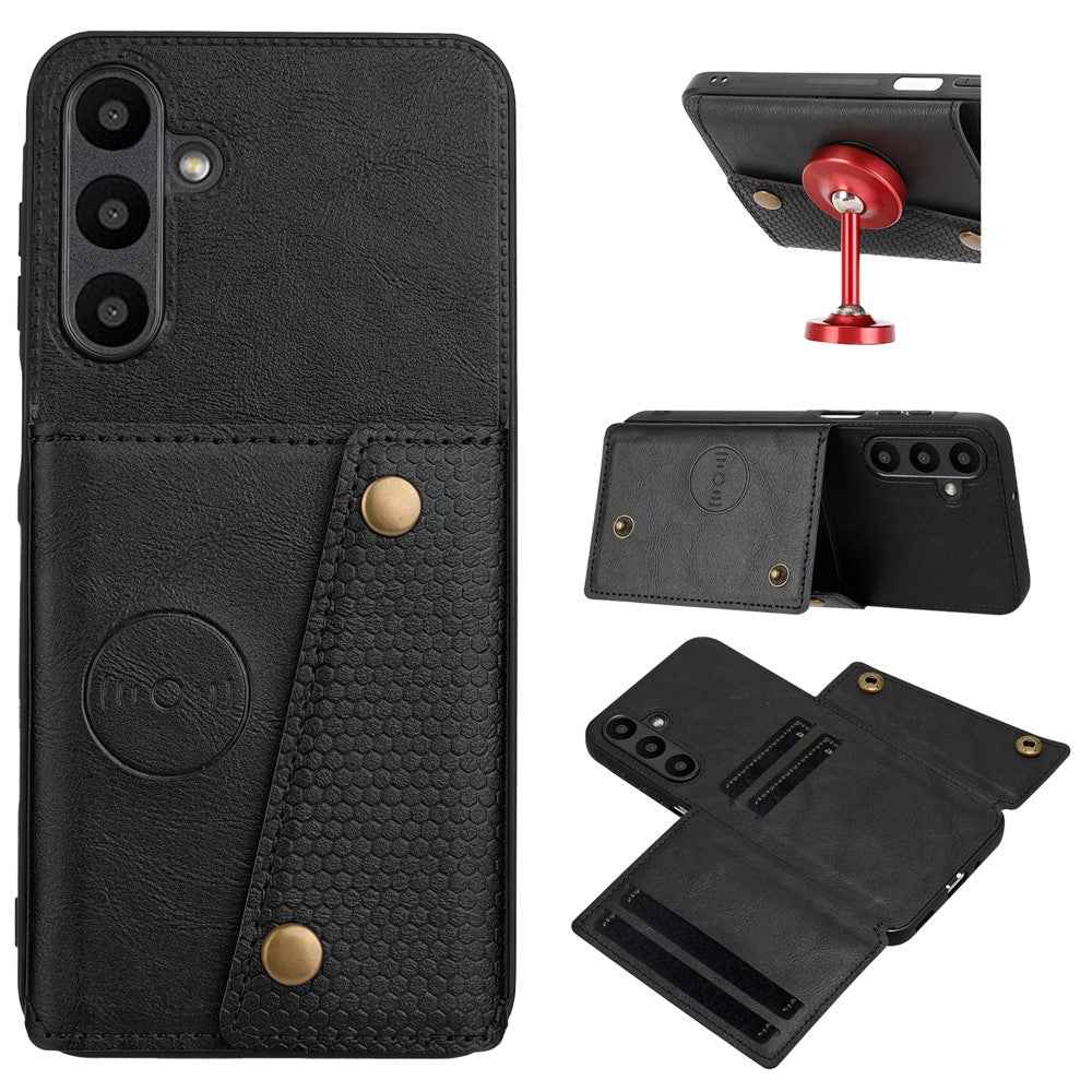 For Samsung Galaxy A57 5G Case with Card Slots Kickstand Leather + TPU Phone Cover - Black