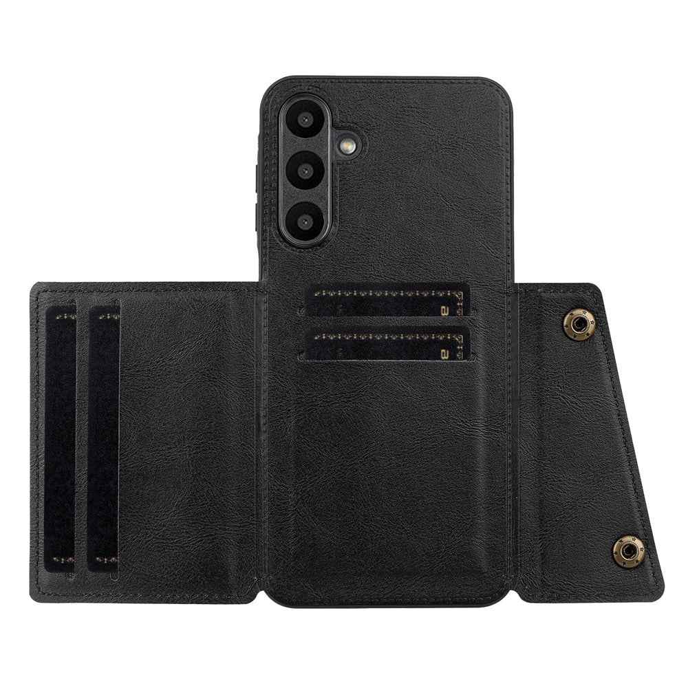 For Samsung Galaxy A57 5G Case with Card Slots Kickstand Leather + TPU Phone Cover - Black