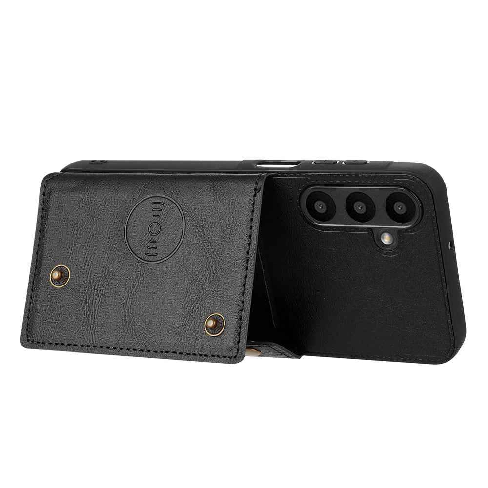 For Samsung Galaxy A57 5G Case with Card Slots Kickstand Leather + TPU Phone Cover - Black