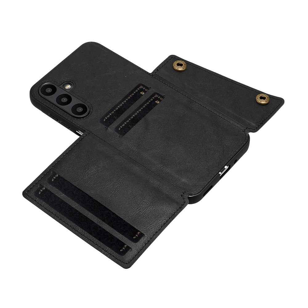 For Samsung Galaxy A57 5G Case with Card Slots Kickstand Leather + TPU Phone Cover - Black