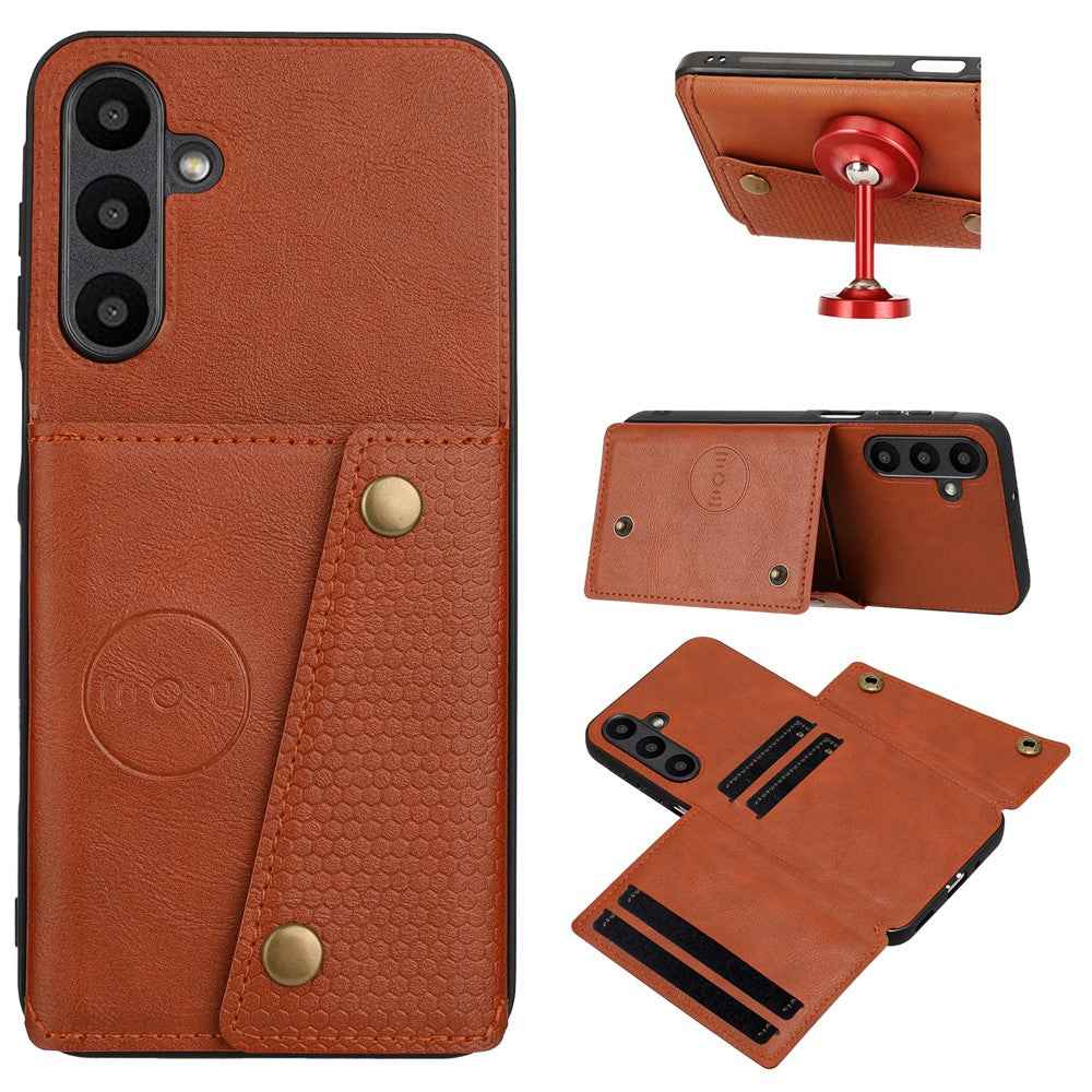 For Samsung Galaxy A57 5G Case with Card Slots Kickstand Leather + TPU Phone Cover - Brown