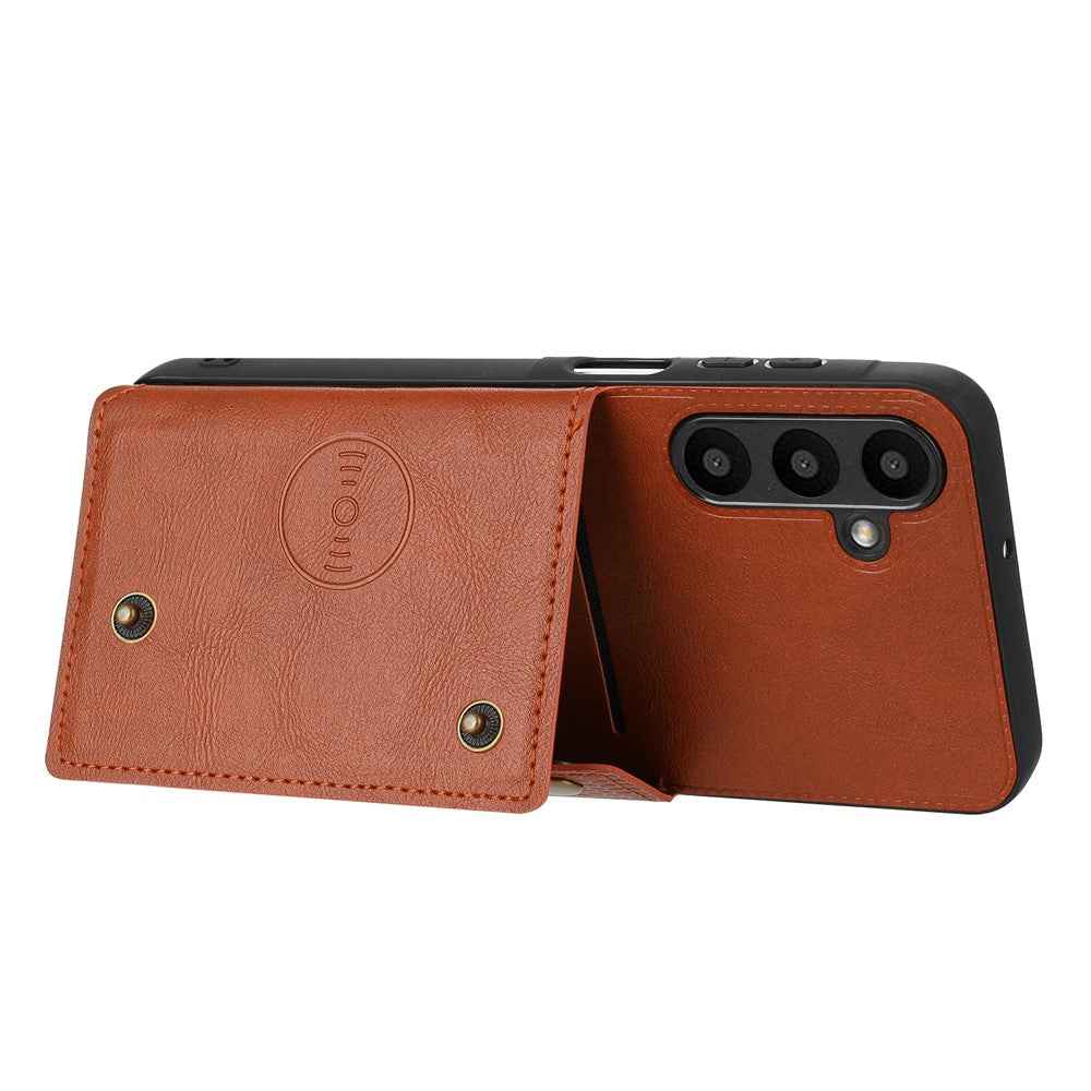 For Samsung Galaxy A57 5G Case with Card Slots Kickstand Leather + TPU Phone Cover - Brown