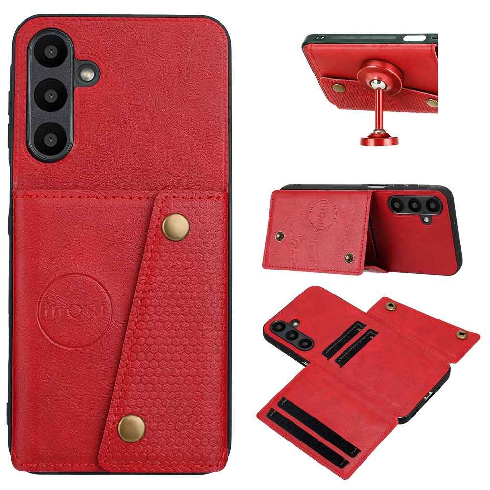 For Samsung Galaxy A57 5G Case with Card Slots Kickstand Leather + TPU Phone Cover - Red