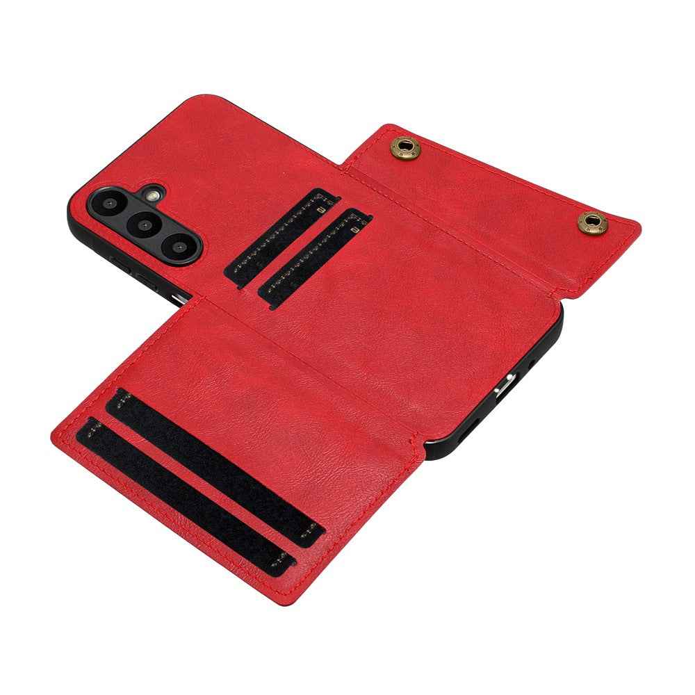 For Samsung Galaxy A57 5G Case with Card Slots Kickstand Leather + TPU Phone Cover - Red