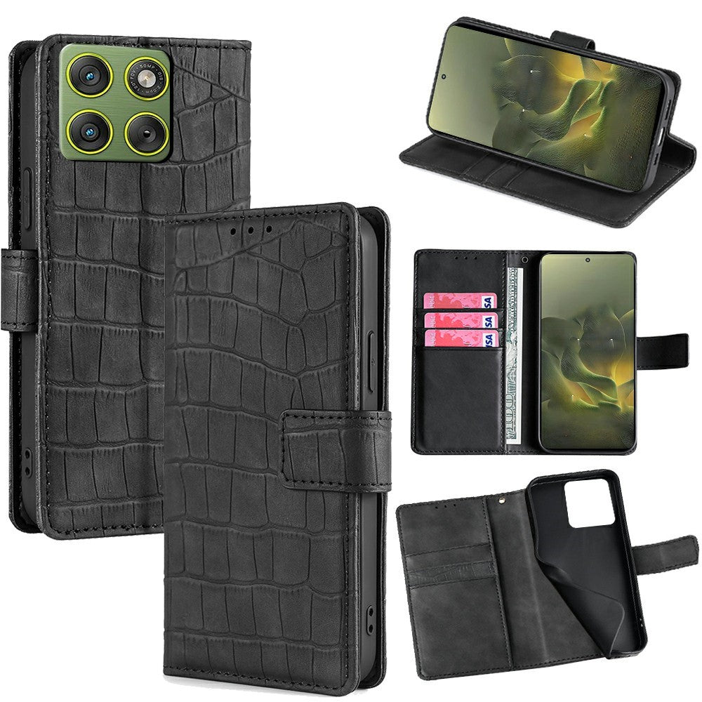 For Motorola Edge 70 5G Case Crocodile Texture PU Leather Phone Cover - Black