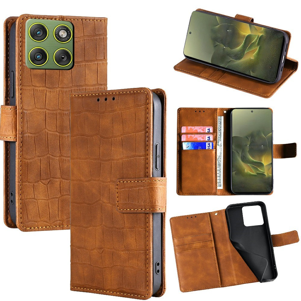 For Motorola Edge 70 5G Case Crocodile Texture PU Leather Phone Cover - Brown