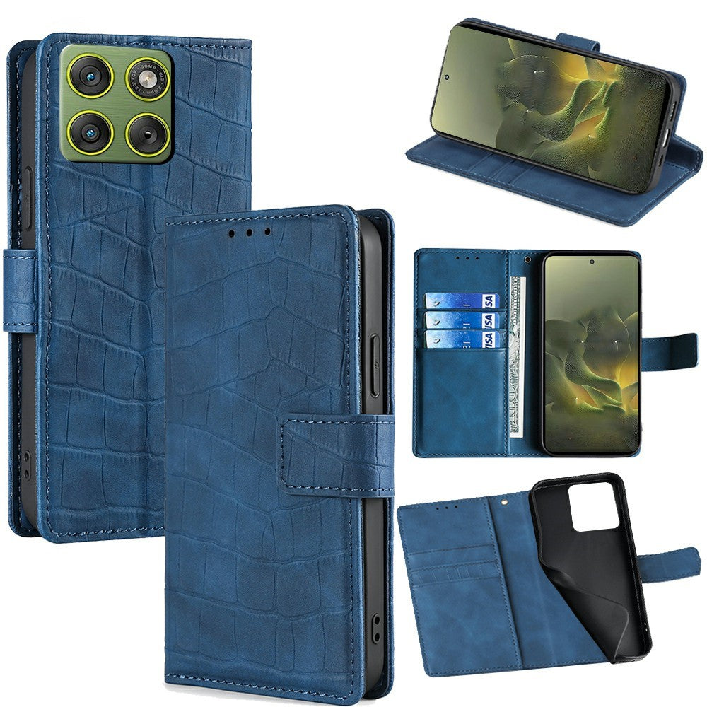 For Motorola Edge 70 5G Case Crocodile Texture PU Leather Phone Cover - Blue
