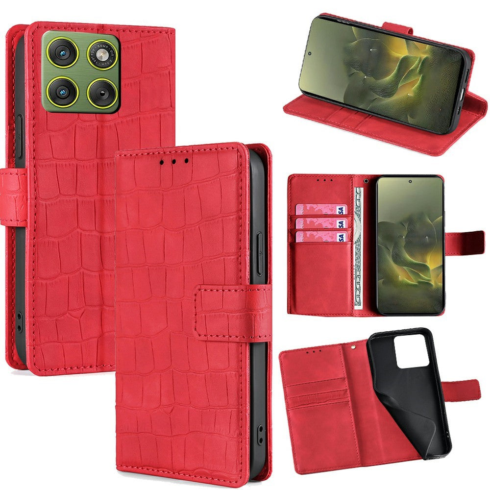 For Motorola Edge 70 5G Case Crocodile Texture PU Leather Phone Cover - Red