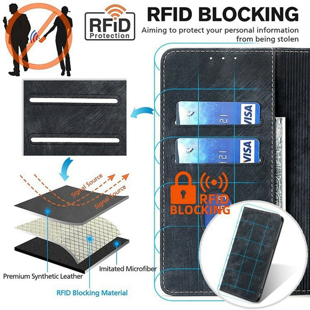 For Motorola Edge 70 5G Case RFID Blocking Wallet Foldable Stand Leather Phone Cover - Black