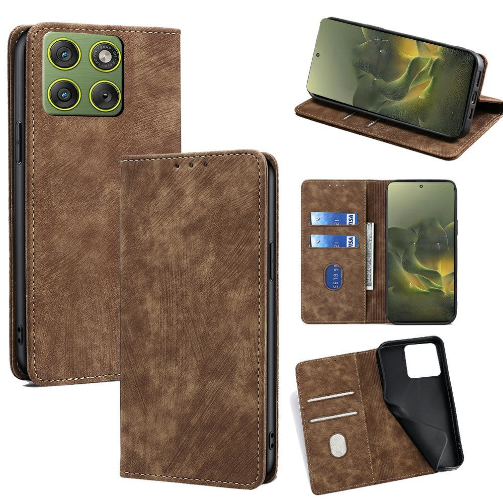 For Motorola Edge 70 5G Case RFID Blocking Wallet Foldable Stand Leather Phone Cover - Brown