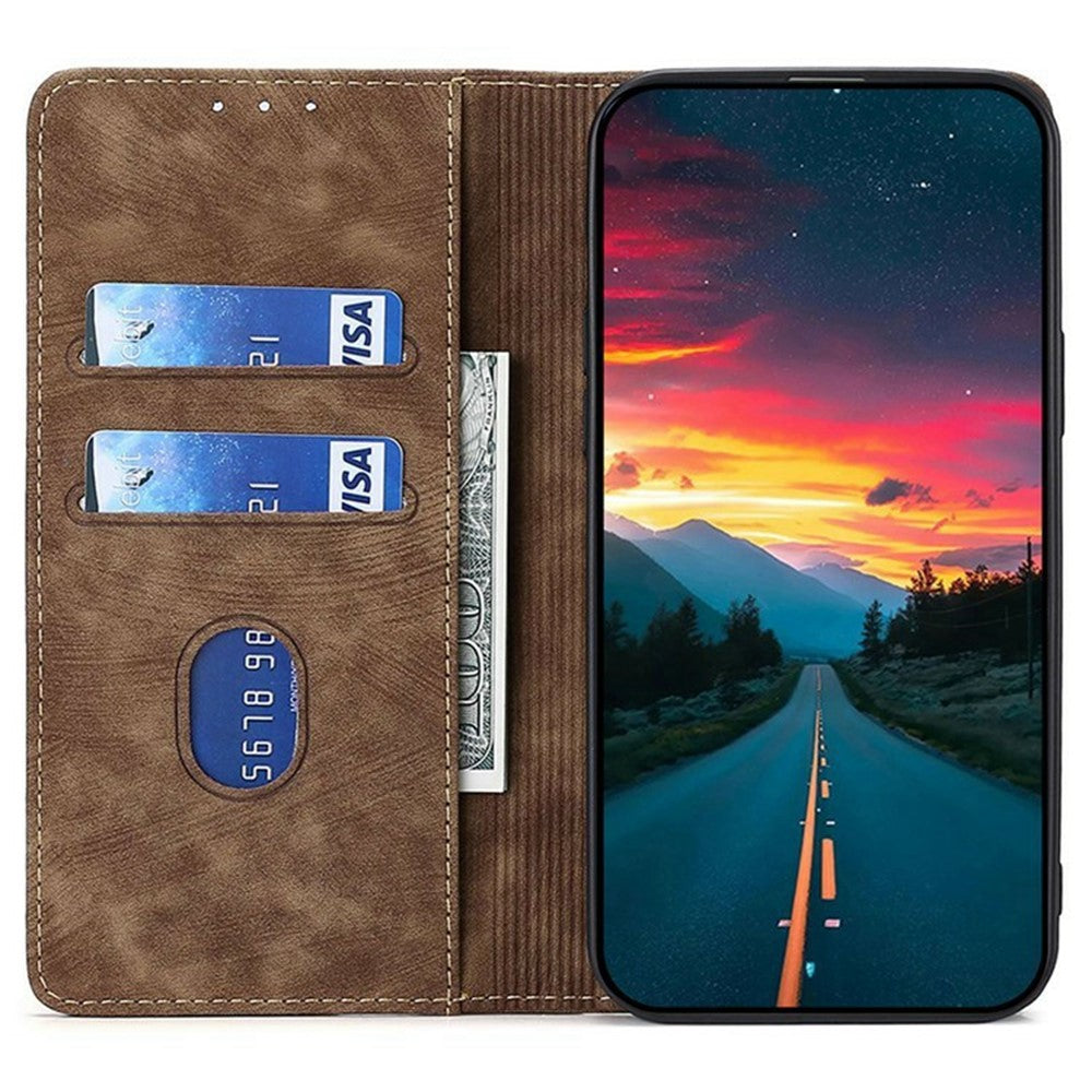 For Motorola Edge 70 5G Case RFID Blocking Wallet Foldable Stand Leather Phone Cover - Brown
