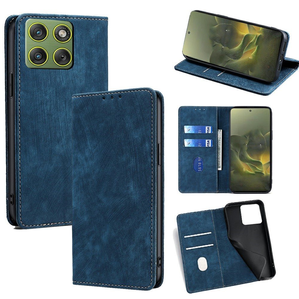 For Motorola Edge 70 5G Case RFID Blocking Wallet Foldable Stand Leather Phone Cover - Blue