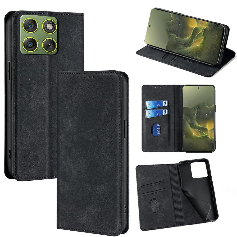 For Motorola Edge 70 5G Case Card Holder PU Leather Magnetic Closing Phone Cover - Black