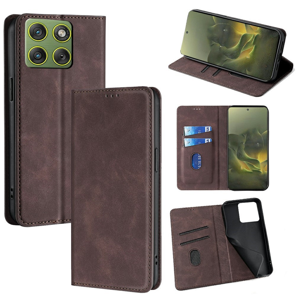 For Motorola Edge 70 5G Case Card Holder PU Leather Magnetic Closing Phone Cover - Dark Brown