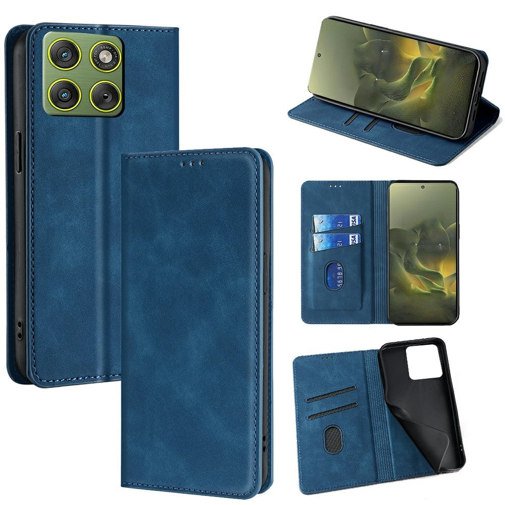 For Motorola Edge 70 5G Case Card Holder PU Leather Magnetic Closing Phone Cover - Blue