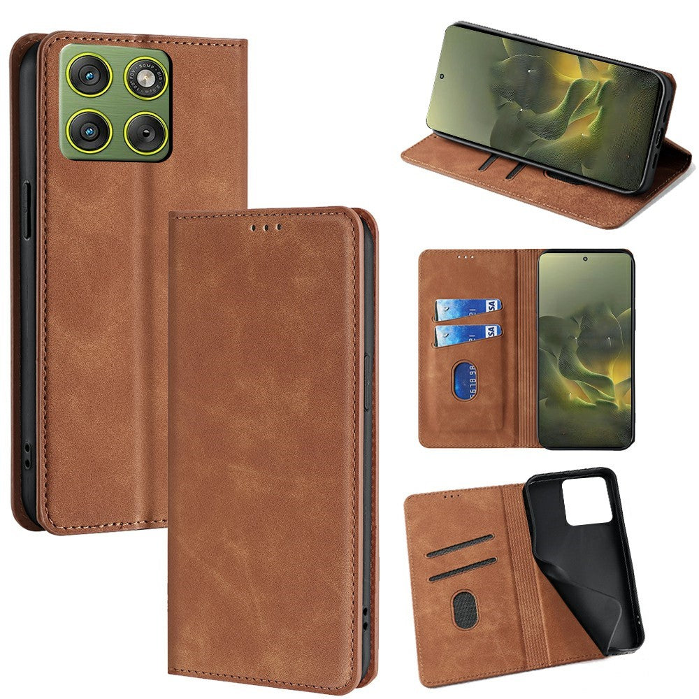 For Motorola Edge 70 5G Case Card Holder PU Leather Magnetic Closing Phone Cover - Light Brown