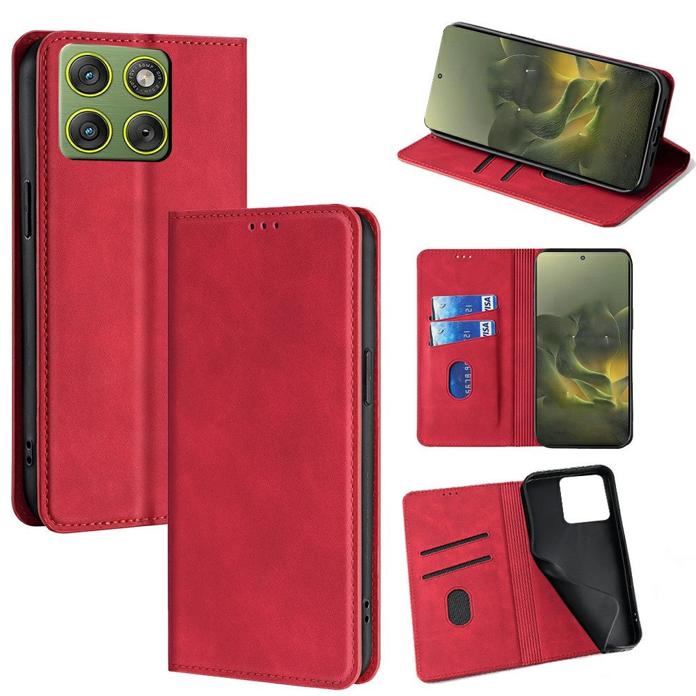 For Motorola Edge 70 5G Case Card Holder PU Leather Magnetic Closing Phone Cover - Red