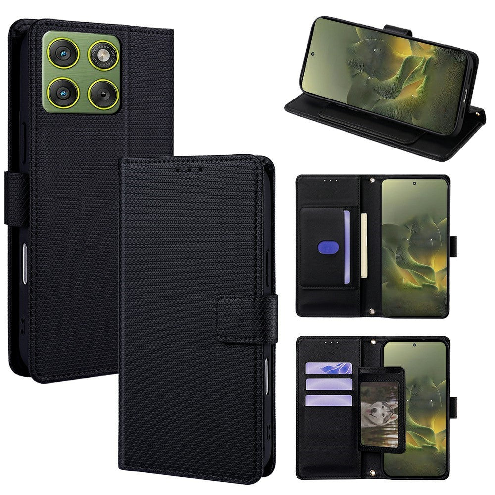 For Motorola Edge 70 5G Case Triangle Imprinted Skin Touch PU Leather Phone Wallet Cover - Black