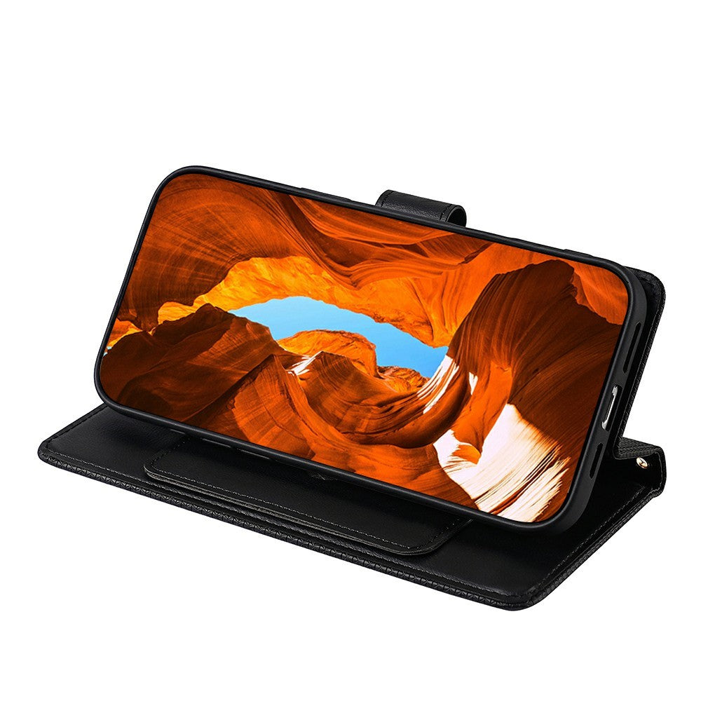 For Motorola Edge 70 5G Case Triangle Imprinted Skin Touch PU Leather Phone Wallet Cover - Black
