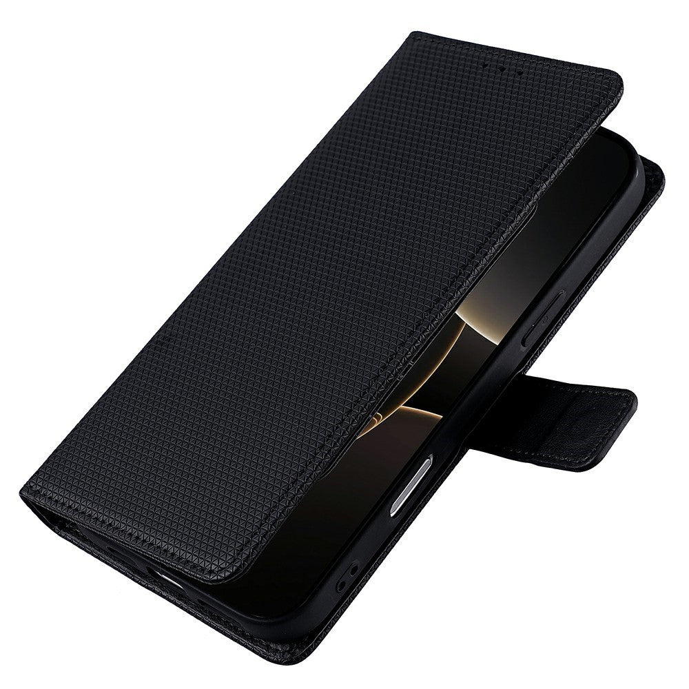 For Motorola Edge 70 5G Case Triangle Imprinted Skin Touch PU Leather Phone Wallet Cover - Black