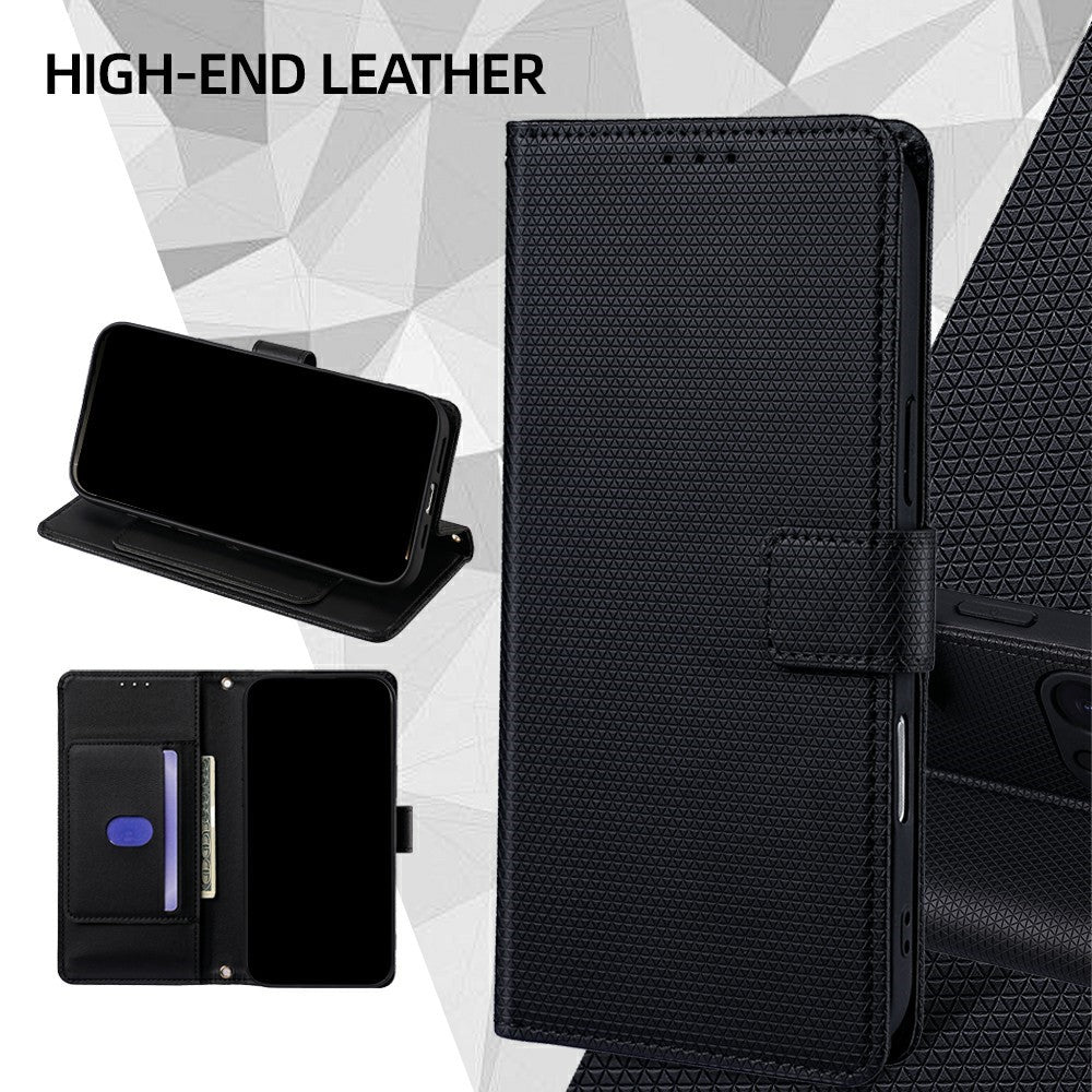 For Motorola Edge 70 5G Case Triangle Imprinted Skin Touch PU Leather Phone Wallet Cover - Black