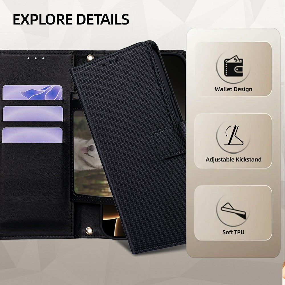 For Motorola Edge 70 5G Case Triangle Imprinted Skin Touch PU Leather Phone Wallet Cover - Black