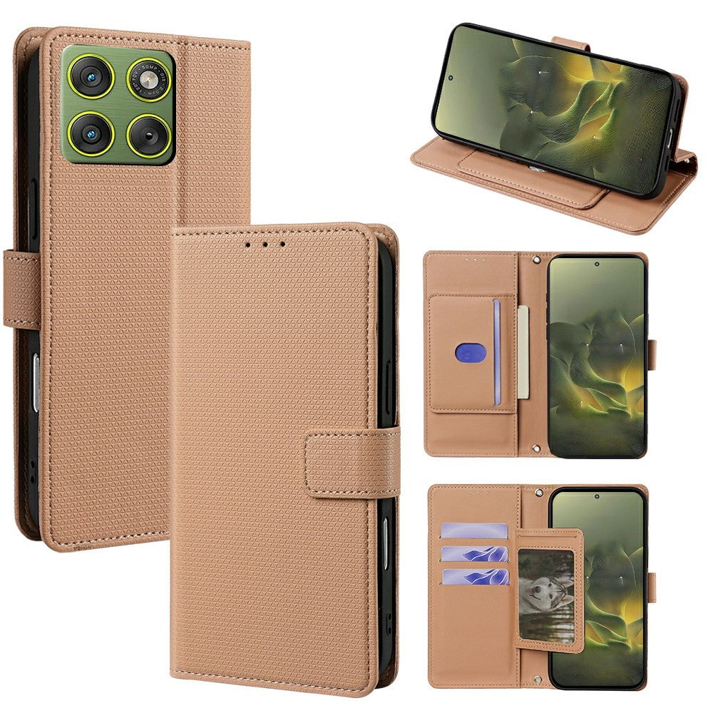 For Motorola Edge 70 5G Case Triangle Imprinted Skin Touch PU Leather Phone Wallet Cover - Brown