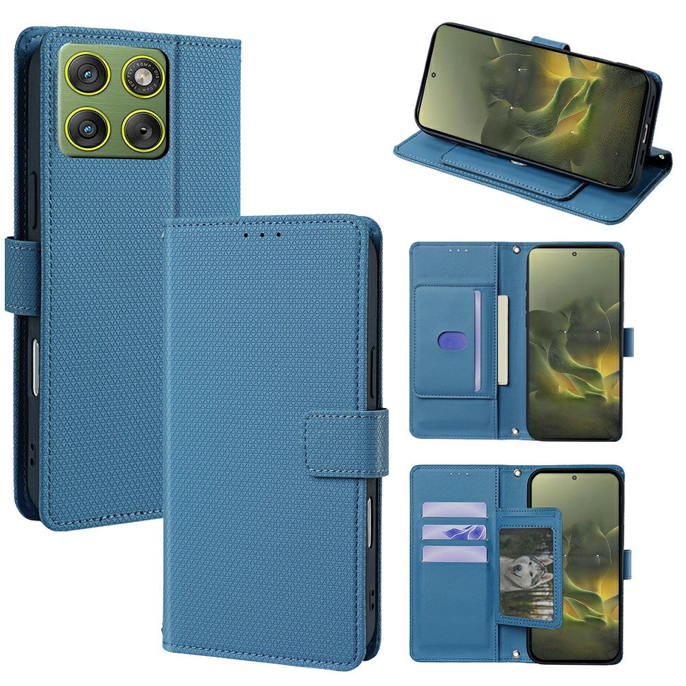 For Motorola Edge 70 5G Case Triangle Imprinted Skin Touch PU Leather Phone Wallet Cover - Blue