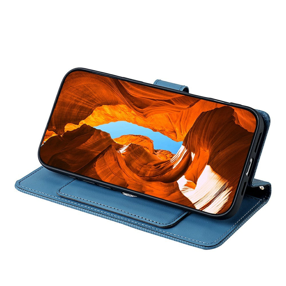 For Motorola Edge 70 5G Case Triangle Imprinted Skin Touch PU Leather Phone Wallet Cover - Blue