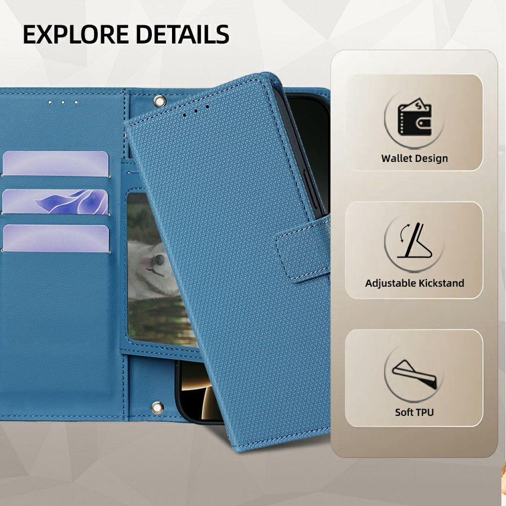 For Motorola Edge 70 5G Case Triangle Imprinted Skin Touch PU Leather Phone Wallet Cover - Blue