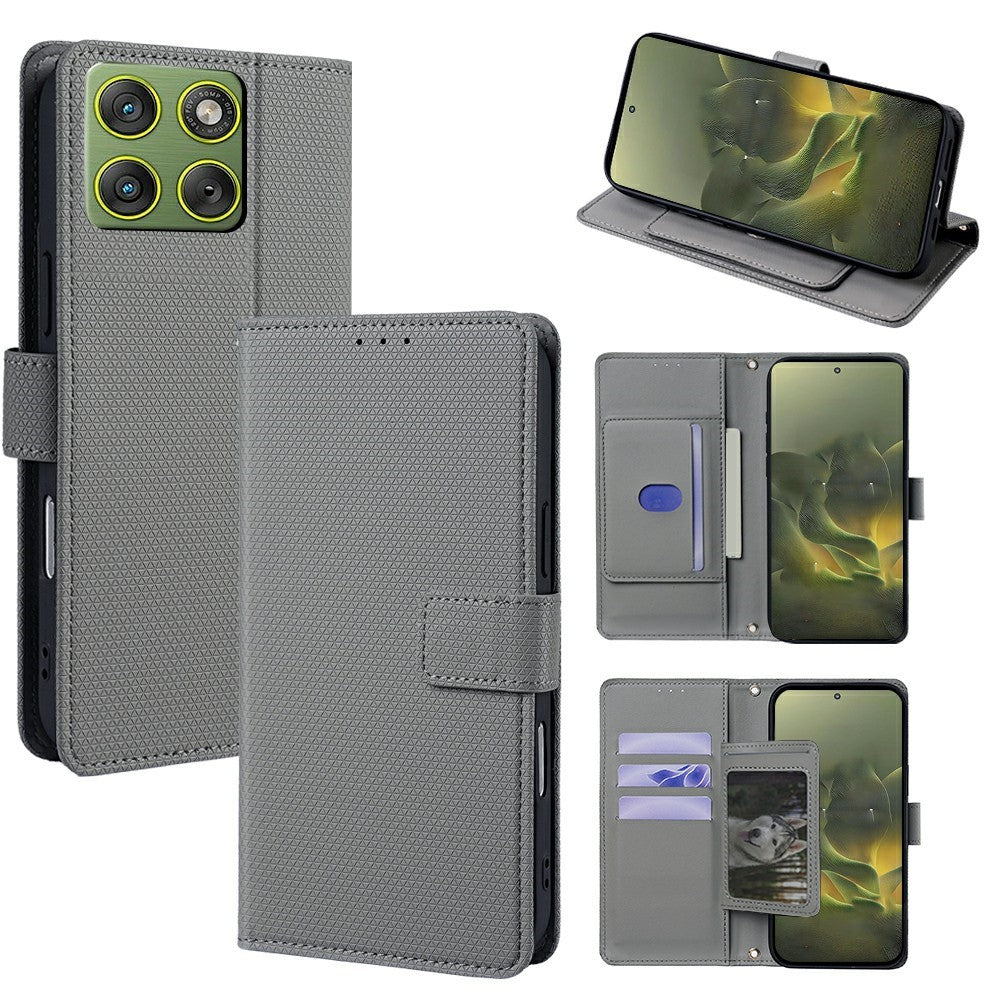 For Motorola Edge 70 5G Case Triangle Imprinted Skin Touch PU Leather Phone Wallet Cover - Grey
