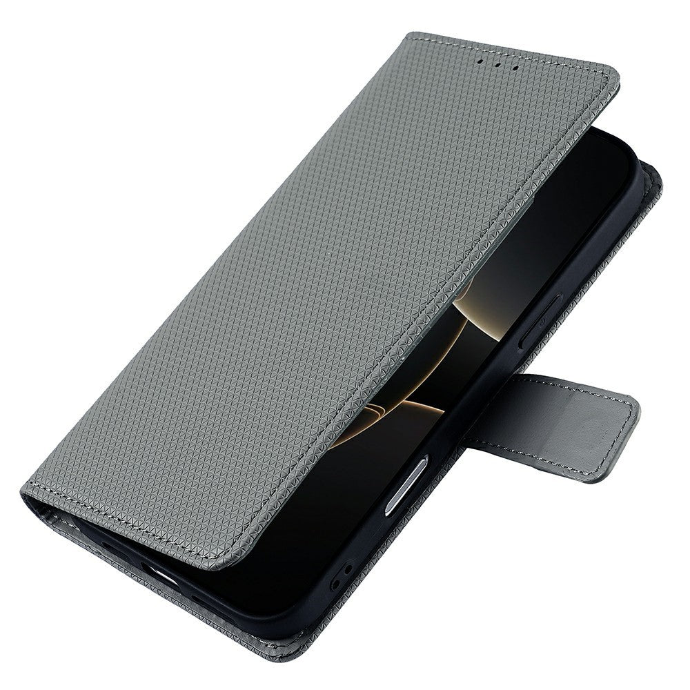 For Motorola Edge 70 5G Case Triangle Imprinted Skin Touch PU Leather Phone Wallet Cover - Grey