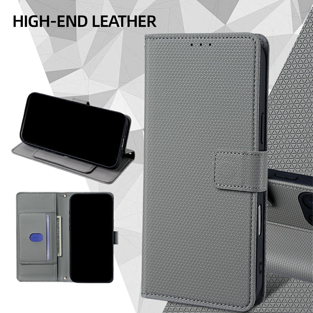 For Motorola Edge 70 5G Case Triangle Imprinted Skin Touch PU Leather Phone Wallet Cover - Grey