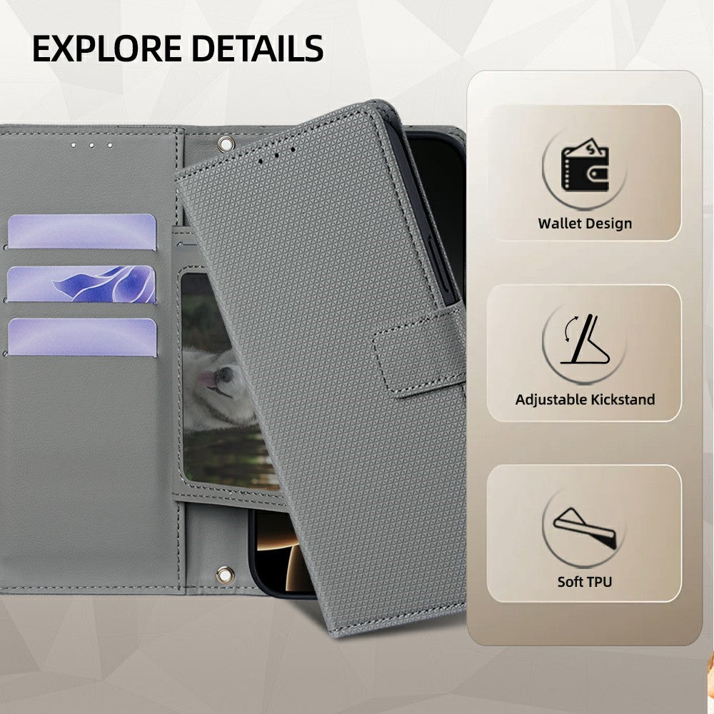 For Motorola Edge 70 5G Case Triangle Imprinted Skin Touch PU Leather Phone Wallet Cover - Grey