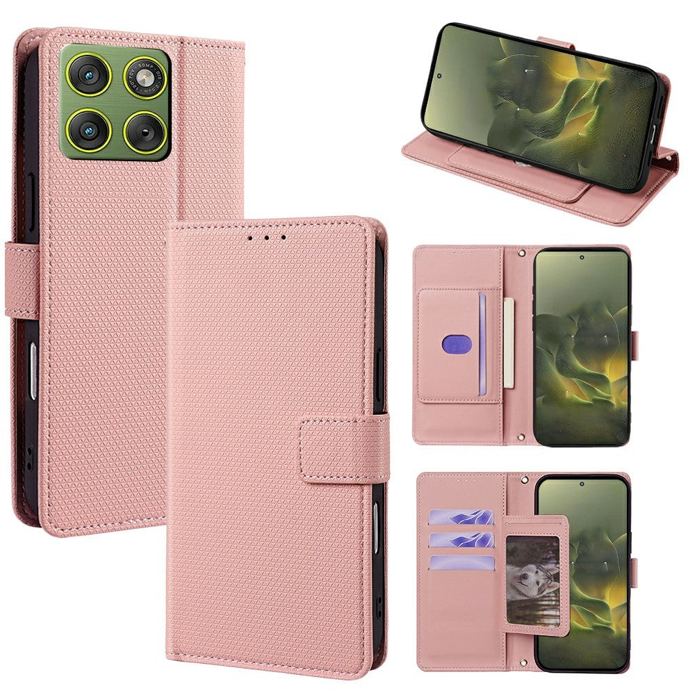For Motorola Edge 70 5G Case Triangle Imprinted Skin Touch PU Leather Phone Wallet Cover - Pink