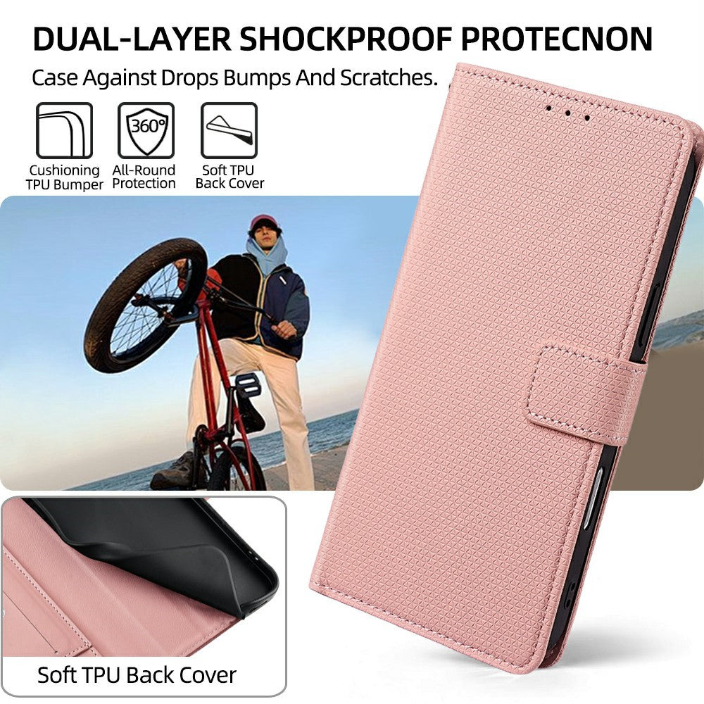 For Motorola Edge 70 5G Case Triangle Imprinted Skin Touch PU Leather Phone Wallet Cover - Pink