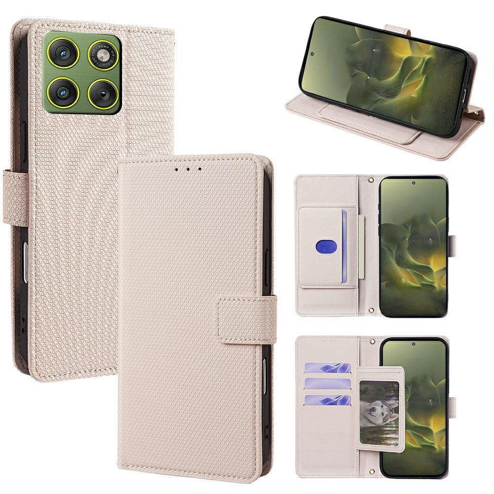 For Motorola Edge 70 5G Case Triangle Imprinted Skin Touch PU Leather Phone Wallet Cover - White