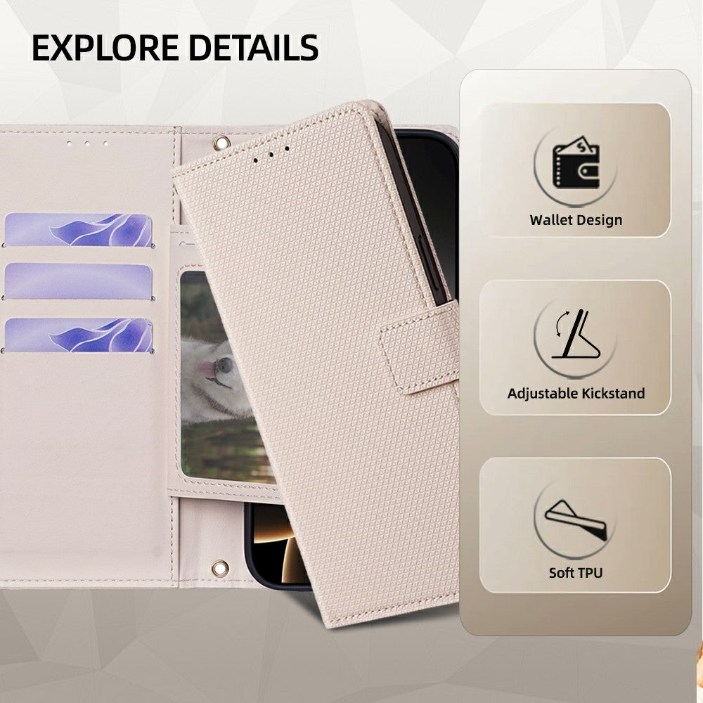For Motorola Edge 70 5G Case Triangle Imprinted Skin Touch PU Leather Phone Wallet Cover - White